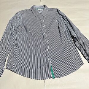 Rafaella Weekend Button Down Shirt XL Blue White Stripe Stretch Cotton Top